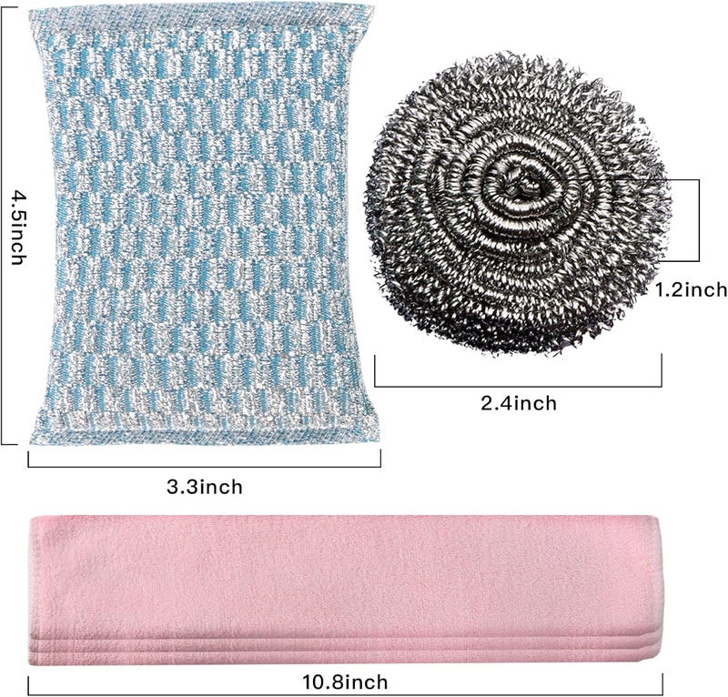 Docduet 6pcs Stainless Steel Scrubber 2pcs Heavy Duty Scrub Sponges 1pcs Dish Clean Towel for Kitchens Bathroom and More - Image 2